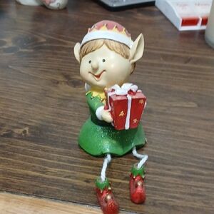 Festive Elf Sitter with Red Gift
